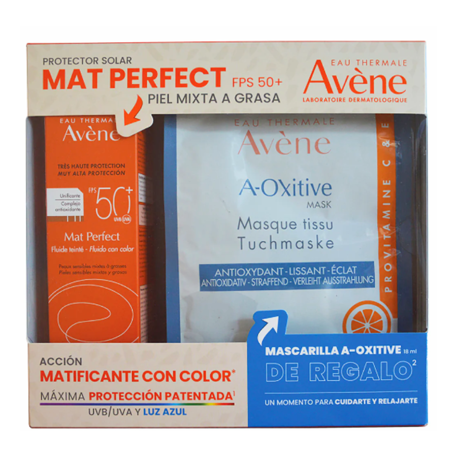 KIT AVENE PROTECTOR SOLAR MAT PERFECT FPS50 + MASCARILLA A-OXITIVE