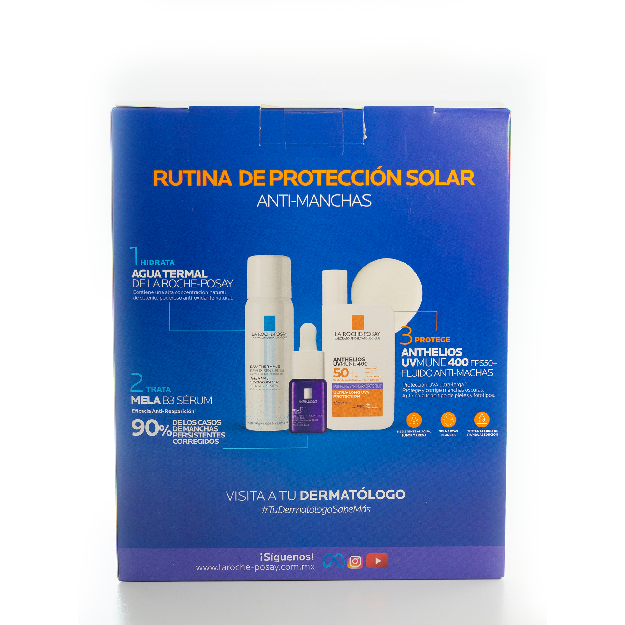LA ROCHE-POSAY KIT ANTHELIOS ANTIMANCHAS  + AGUA TERMAL 50 ML + MELA B3 SERUM 10 ML