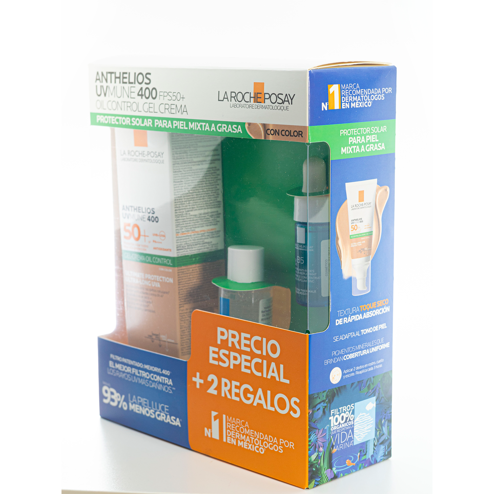 LA ROCHE-POSAY KIT ANTHELIOS UVMUNE GEL-CREMA CON COLOR + AGUA MICELAR 50 ML + HYALU B5 SERUM 10 ML